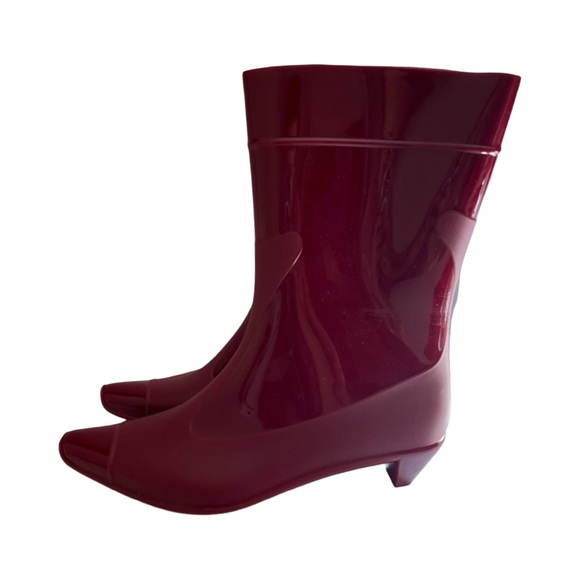 🍒NEW Jeffrey Campbell Drench Kitten Heel Rain Boots in Cerise Gloss, Size 9 - Picture 11 of 11